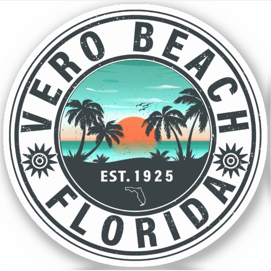 Sticker Vero Beach Floride Palm Tree Retro Sunset Souvenir (Devant)