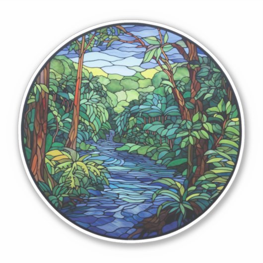 Sticker Verre tendu Jungle River Vinyl Decal rond (Devant)
