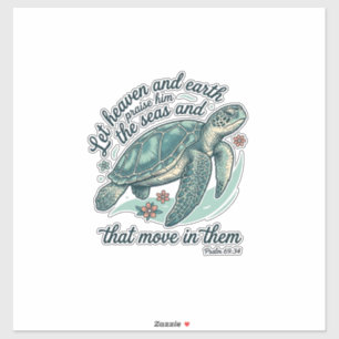 Sticker Verset de la Bible Tortue de Mer Dessin de Gravure