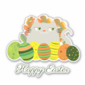 Sticker Vert et Orange Drôle Mignonne Chat Joyeux Pâques (Devant)