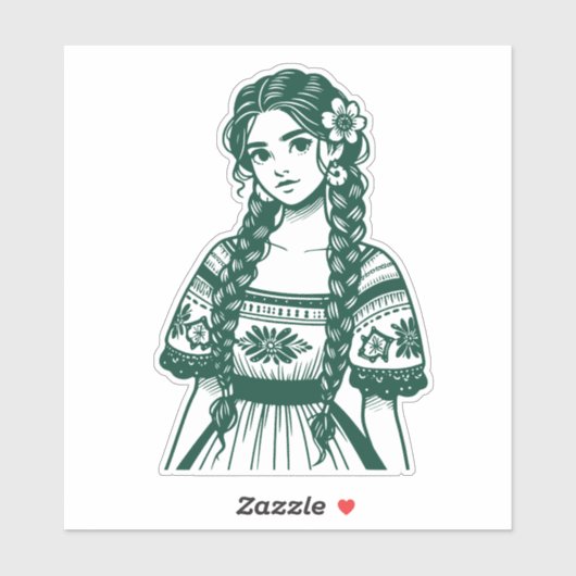 Sticker Vert Mujer Mexicana (Feuille)