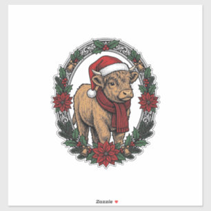Sticker Vêtement de Noël bébé veau gravure vintage fête de