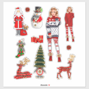 Sticker Vêtements de Noël d'hiver Blonde Femme Rouge Décal