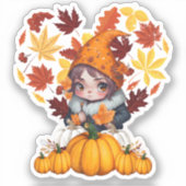Sticker Vibes Automne Gnome Coeur Citrouille Bonjour Vibes (Recto)