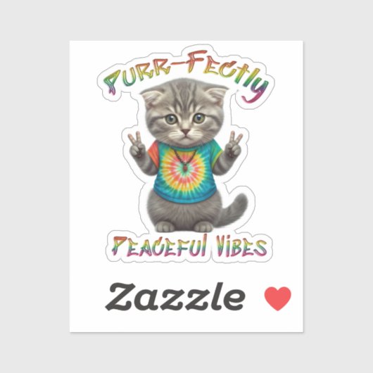Sticker Vibes de chaton bohème hippie paisible (Feuille)