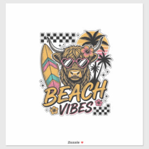 Sticker Vibes de plage vache highland été art vectoriel_1