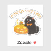 Sticker Vibes d'épices citrouilles, Halloween, chat noir,  (Feuille)