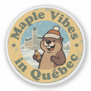 Sticker Vibes d'érable au Québec avec un castor drôle