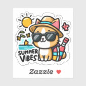 Sticker Vibes d'été pour chats amusants (Feuille)