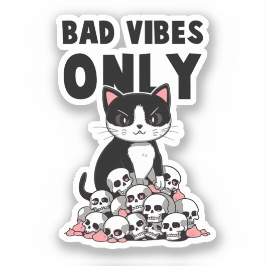 Sticker Vibes incorrectes uniquement - Chat et crânes (Recto)