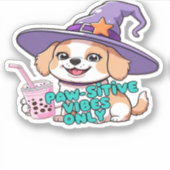 Sticker Vibes Paw seulement - Chien mignon avec thé à bull (Devant)