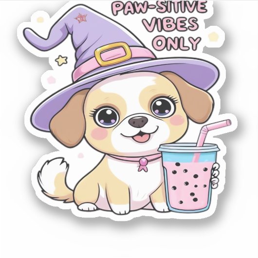 Sticker Vibes Paw-Stive Seulement Chien mignon Avec Bubble (Devant)