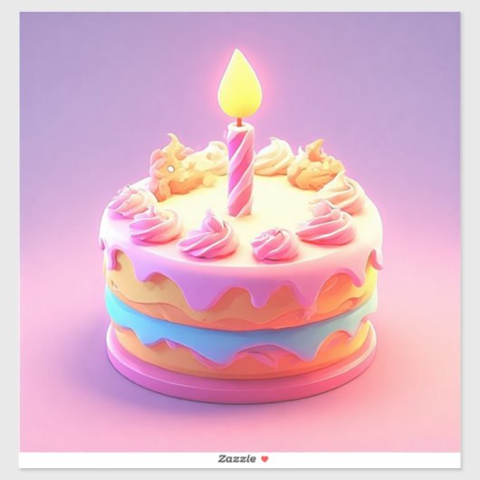 Sticker Vibrant gâteau d'anniversaire avec bougie (Feuille)