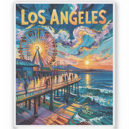 Sticker Vibrant Los Angeles Jetée Coucher de soleil Van Go (Devant)