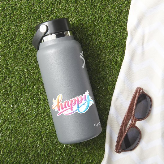 Sticker Vibrant Pastel Gradient HAPPY Typography - Modern (HydroFlask Insitu)