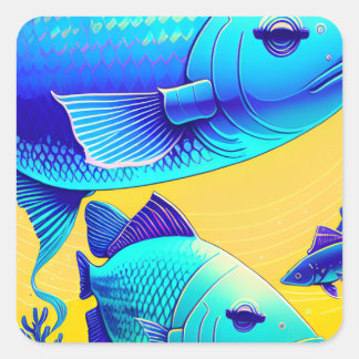 Sticker Vibrant Poissons Bleus Profond