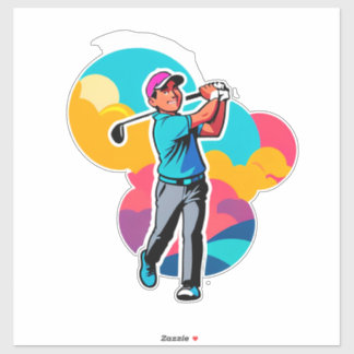 Sticker Vibrant Pop-Art Golfer Swinging a Driver on Green