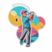 Sticker Vibrant Pop-Art Golfer Swinging a Driver on Green (Devant)