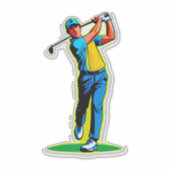 Sticker Vibrant Pop-Art Golfer Swinging a Driver on Green (Devant)