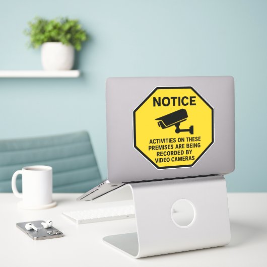 Sticker Video Surveillance Notice Sign (Ordinateur portable sur le bureau)