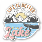 Sticker Vie meilleure à Lake Mountains Canoe Sunset (Devant)