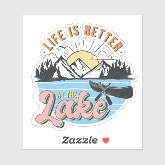 Sticker Vie meilleure à Lake Mountains Canoe Sunset (Feuille)