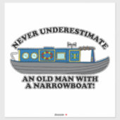 Sticker Vieil Homme Drôle avec Citation de Narrowboat (Feuille)