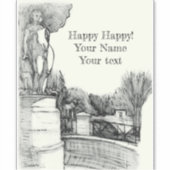 Sticker Vieille fontaine dans le parc avec garçon sculpté (Devant)