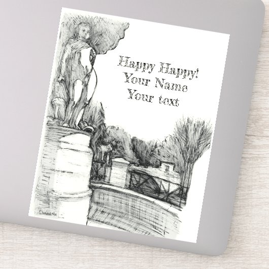 Sticker Vieille fontaine dans le parc avec garçon sculpté (Détail)