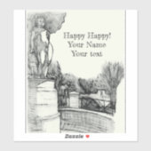 Sticker Vieille fontaine dans le parc avec garçon sculpté (Feuille)