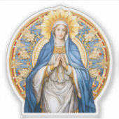 Sticker Vierge Marie avec un cercle de fleurs Vinyl (Devant)