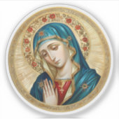 Sticker Vierge Marie priant avec un cercle de fleurs rouge (Devant)