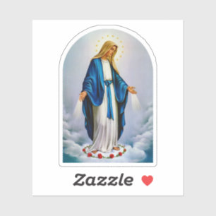 Sticker Vierge Marie sur des nuages et un cercle de roses