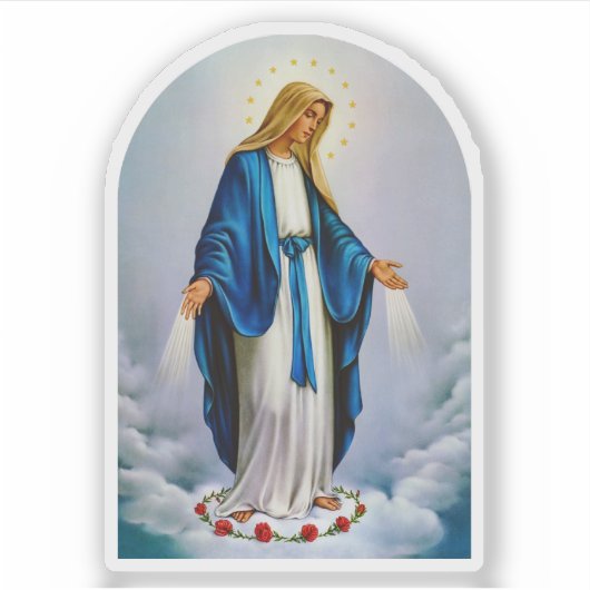Sticker Vierge Marie sur les nuages et un cercle de roses  (Devant)