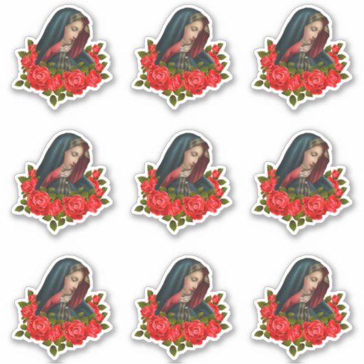 Sticker Vierge Marie triste Mère Rouge Roses (Devant)