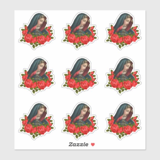 Sticker Vierge Marie triste Mère Rouge Roses (Feuille)
