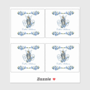 Sticker Vierge religieuse Marie Dame de grâce Fleurs bleue