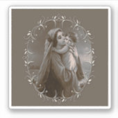 Sticker Vierge vintage et enfant avec cadre argenté (Devant)