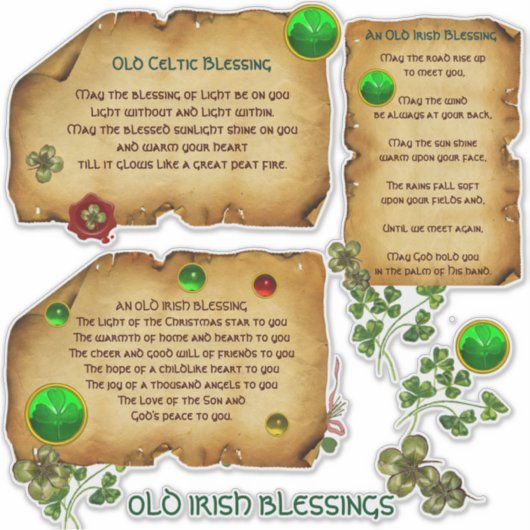 Sticker Vieux Noël irlandais Bénédictions Parchemin Shamro (Devant)
