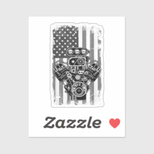 Sticker Vieux Véhicule Musclé Piston Drapeau Américain Drô