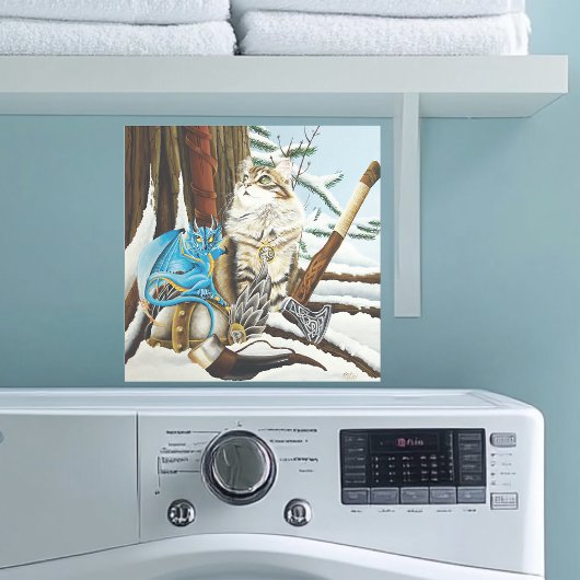 Sticker Viking Cat Blue Dragon