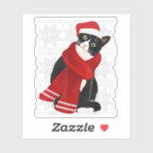 Sticker Vilain Noël Chat Noir Santa Hat Scarf Fête C (Feuille)