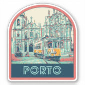 Sticker Ville de Porto avec tramway illustration Portugal (Devant)