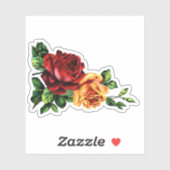 Sticker Vin victorien Roses rouge et jaune doré (Feuille)