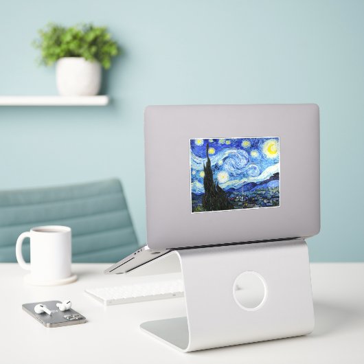 Sticker Vincent Van Gogh, The Starry Night painting (Ordinateur portable sur le bureau)
