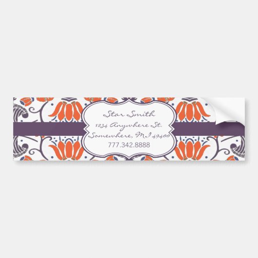 Sticker vintage à fleurs orange et violet (Devant)