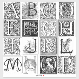 Sticker Vintage Alphabet antique Etching Type d'illustrati