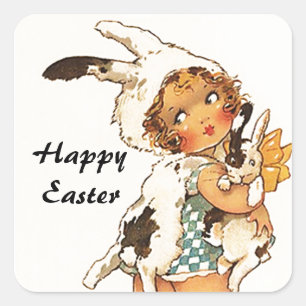 Sticker Vintage Antique Cute Bunny de Pâques