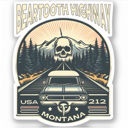 Sticker vintage Beartooth Highway us 212 montana road (Devant)