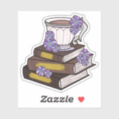 Sticker Vintage Book stack and Teacup (Feuille)